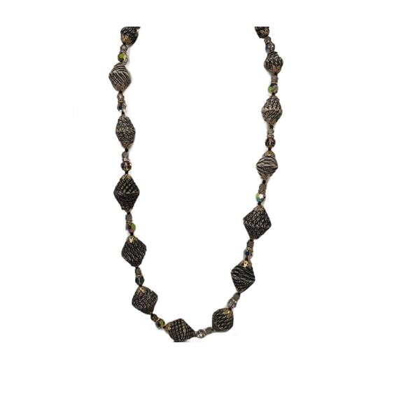 VENDOME Signed Chunky Textured Bicone Beaded  Aurora Borealis Choker Necklace - Picture 2 of 10